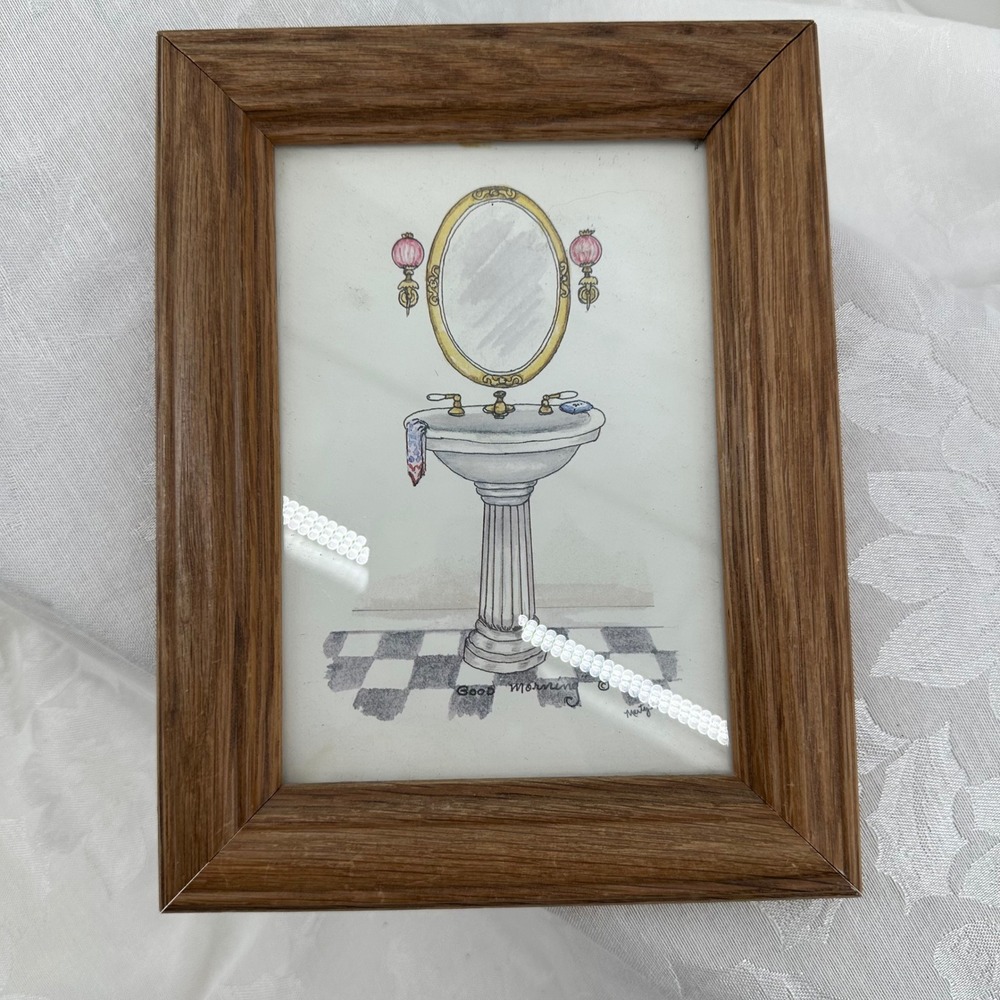 Marty Sue Framed Art Print Good Morning Brown Good Bathroom Vanity Illustration